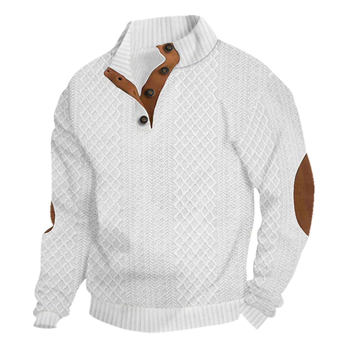 AZUKI Men's Four-Button Jacquard Pullover with Elbow Patches