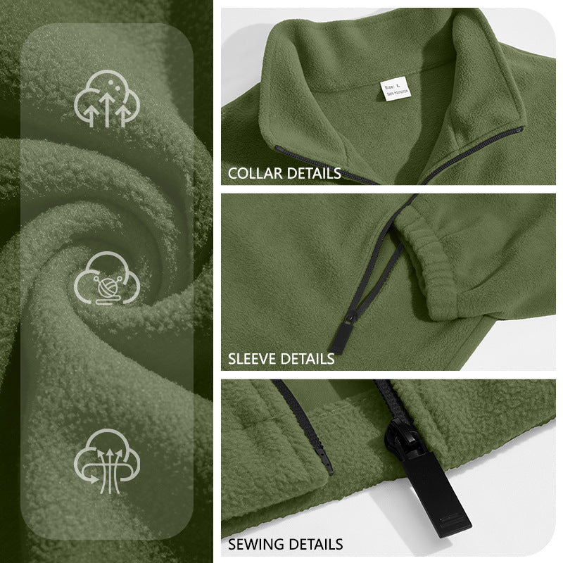 AZUKI Men's Full-Zip Fleece Jacket with Stand Collar
