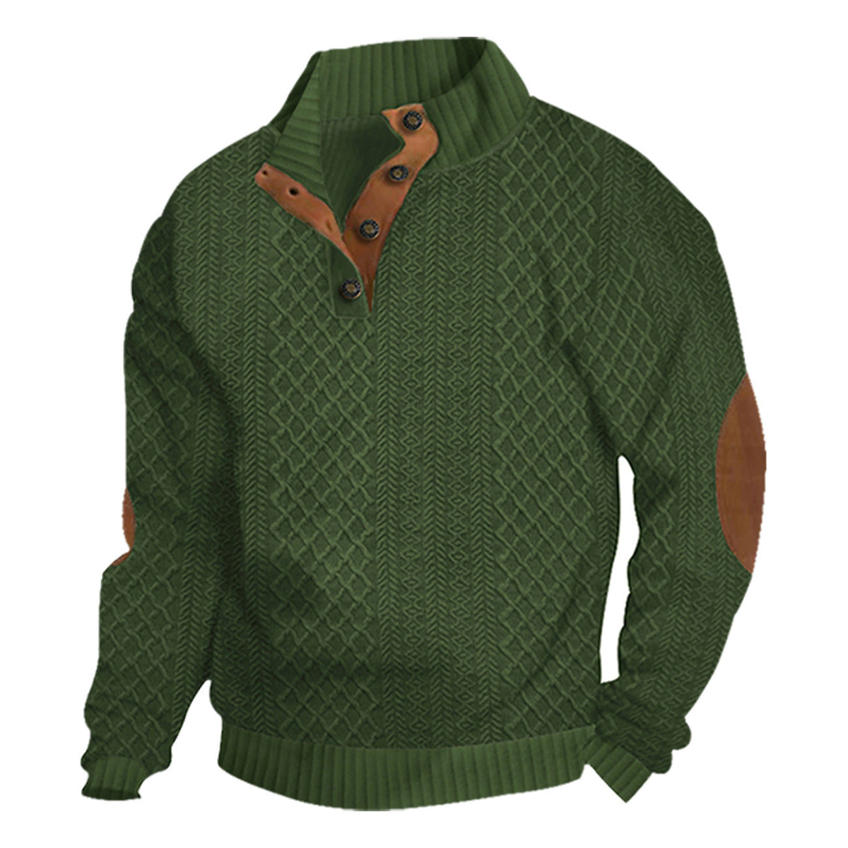 AZUKI Men's Four-Button Jacquard Pullover with Elbow Patches