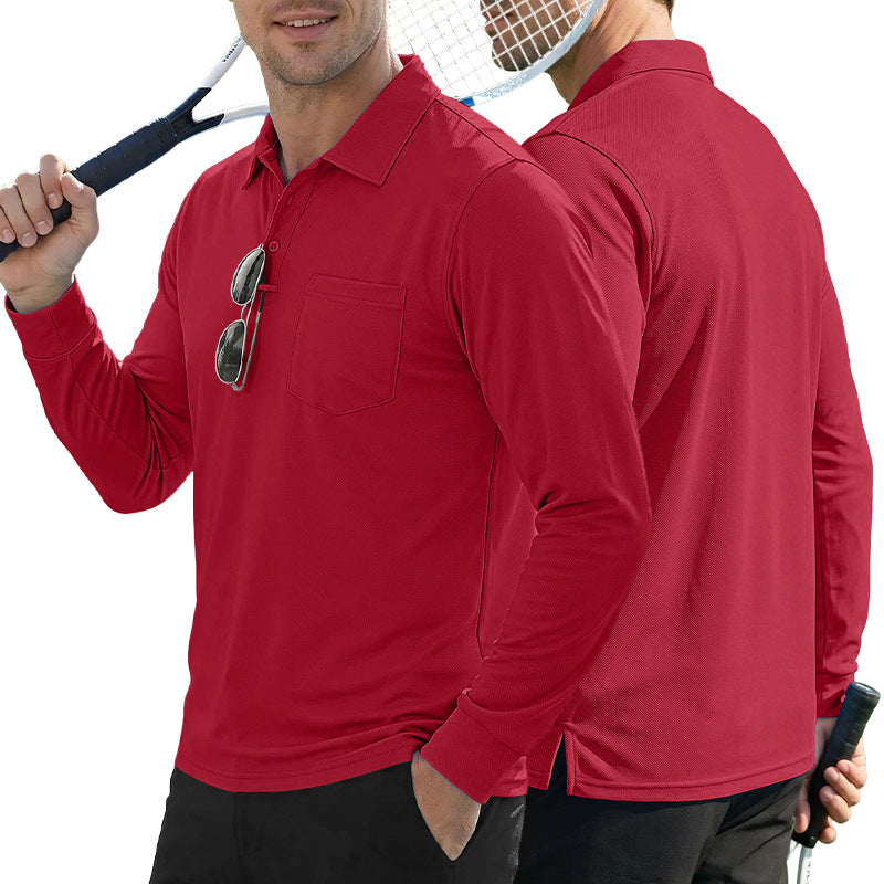 AZUKI Men's Long-Sleeve Birdseye Pocket Polo