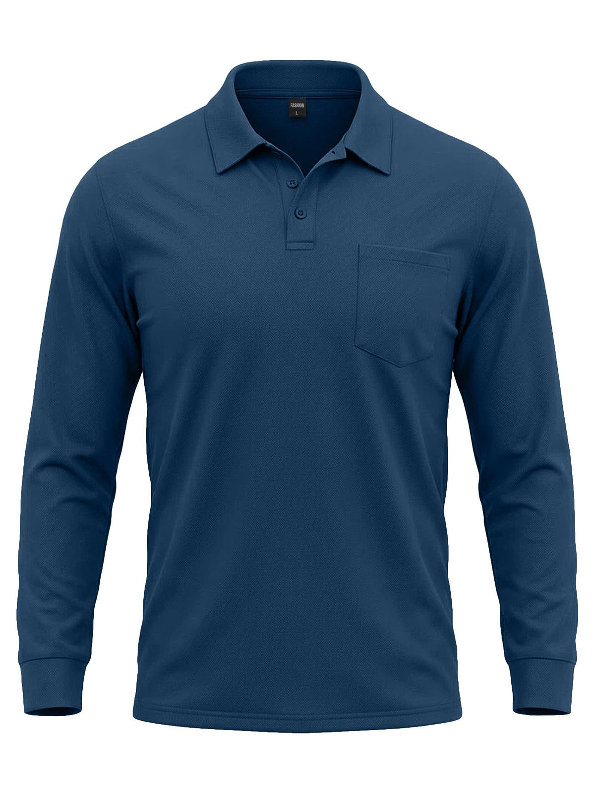 AZUKI Men's Long Sleeve Birdseye Pocket Polo