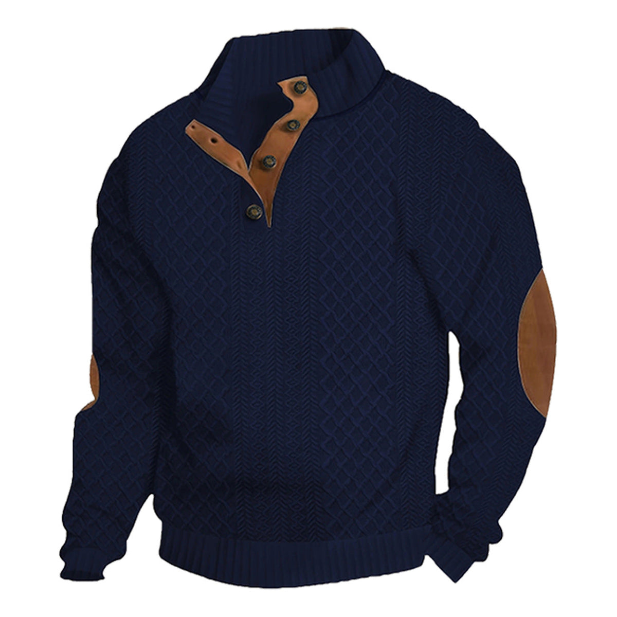 AZUKI Men's Four-Button Jacquard Pullover with Elbow Patches