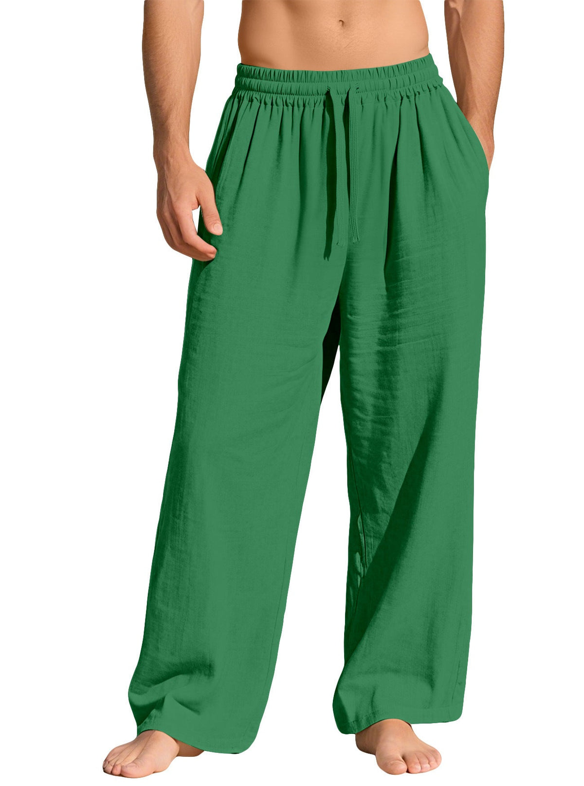 AZUKI Men's Linen-Blend Relaxed Drawstring Pants