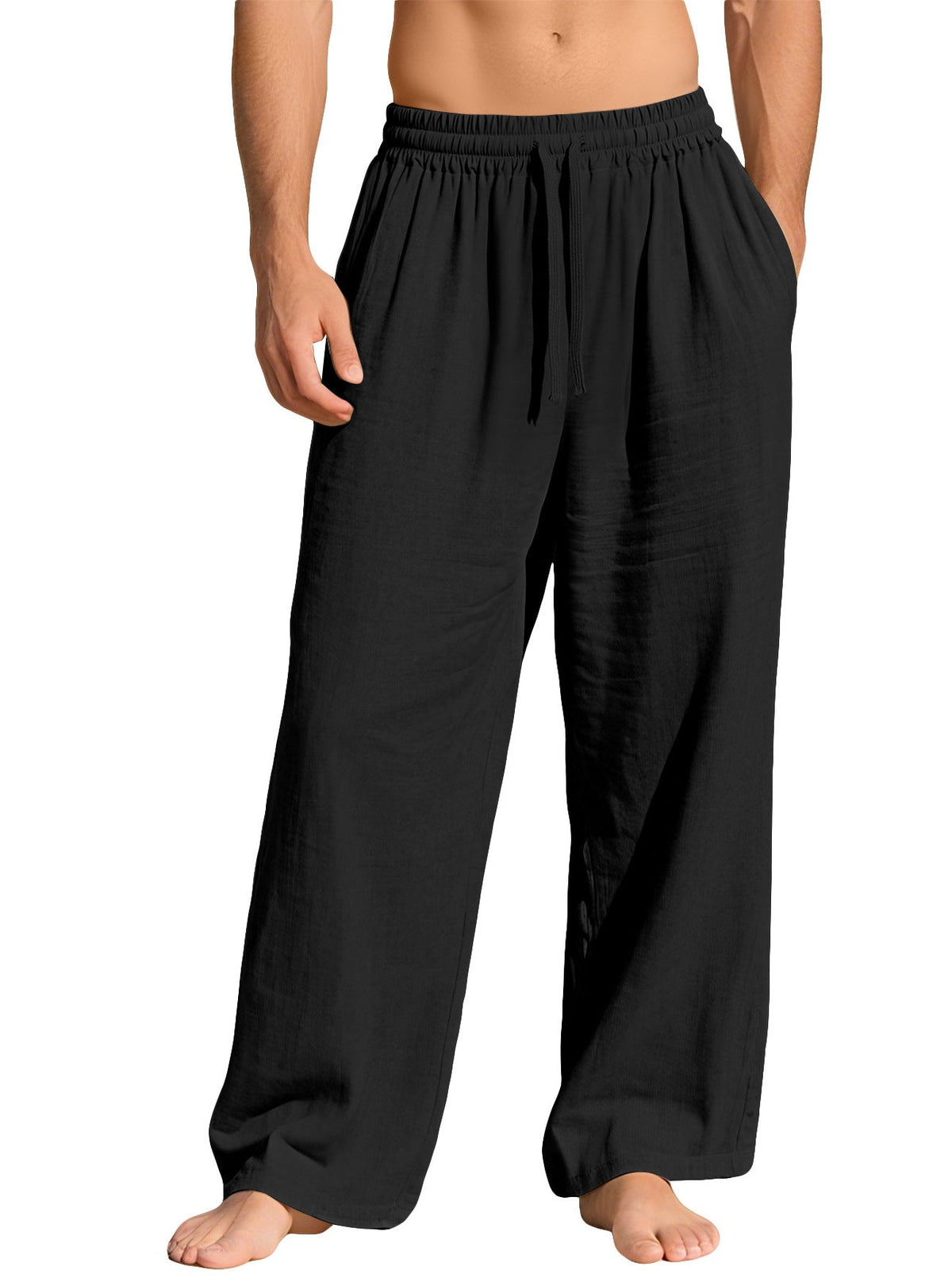 AZUKI Men's Linen-Blend Relaxed Drawstring Pants