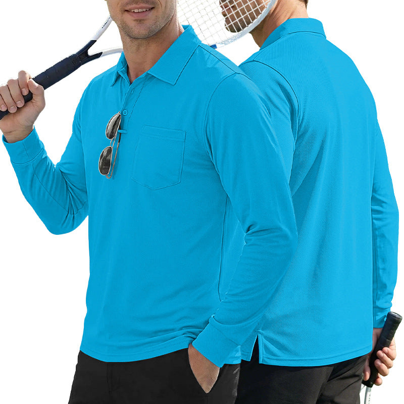 AZUKI Men's Long-Sleeve Birdseye Pocket Polo