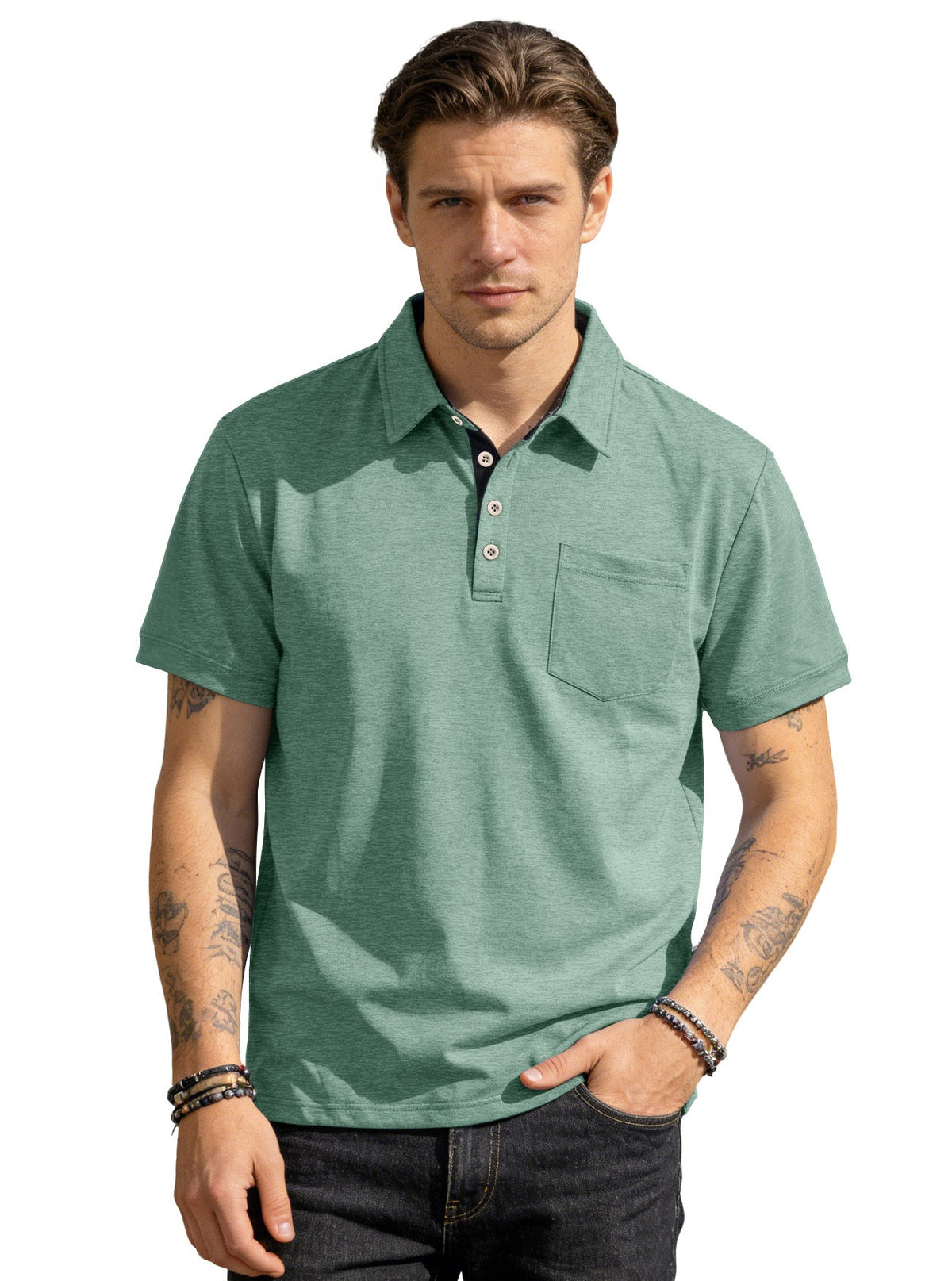 AZUKI Men's Cotton-Blend Four-Button Pocket Polo