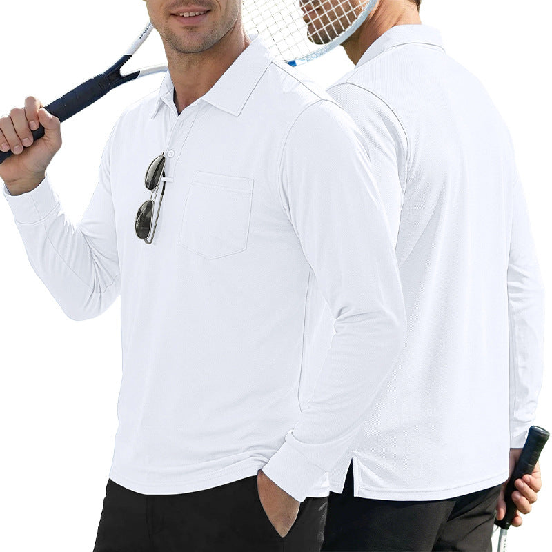 AZUKI Men's Long-Sleeve Birdseye Pocket Polo