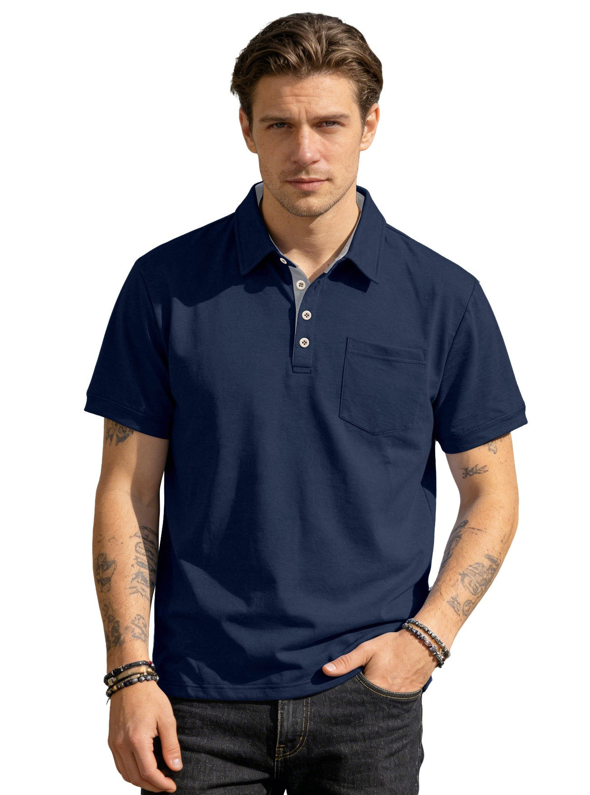 AZUKI Men's Cotton-Blend Four-Button Pocket Polo