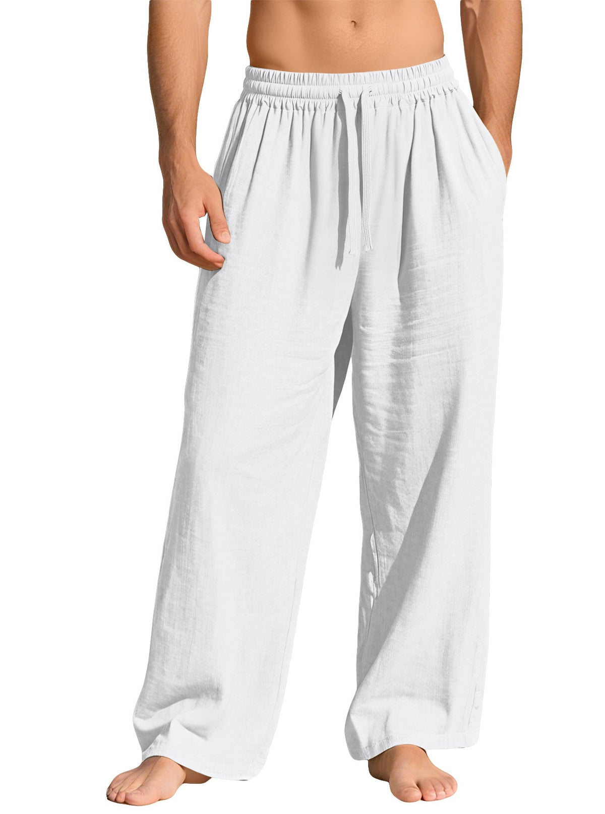 AZUKI Men's Linen-Blend Relaxed Drawstring Pants