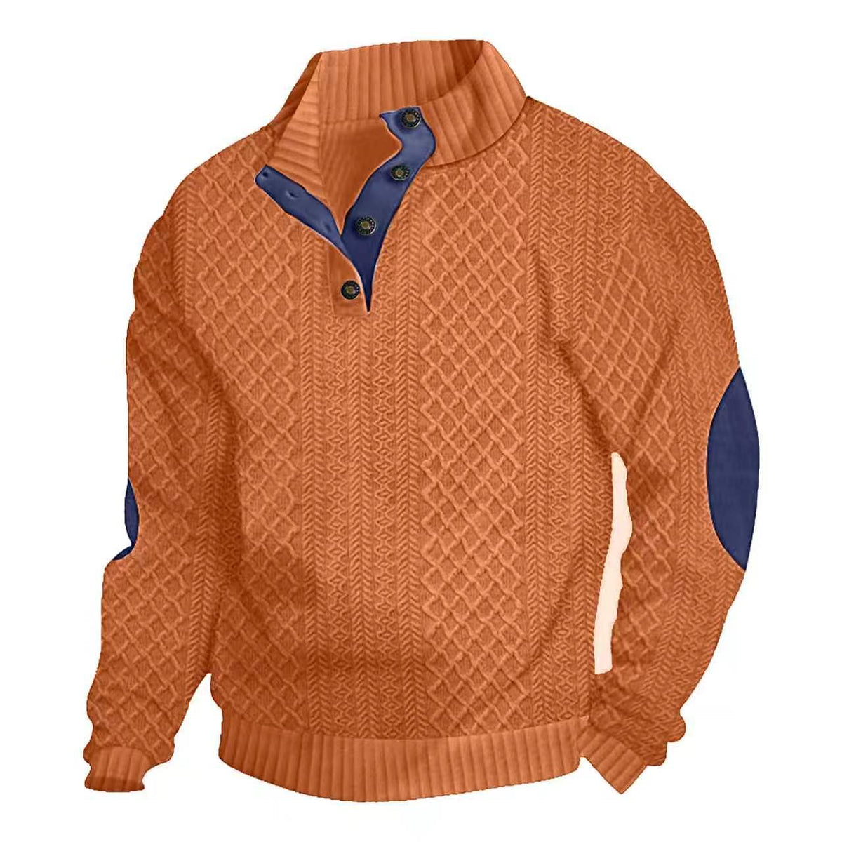 AZUKI Men's Four-Button Jacquard Pullover with Elbow Patches
