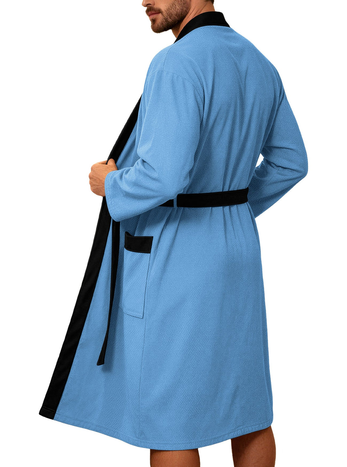 AZUKI Men's Textured Terry Bathrobe with Belt and Pockets