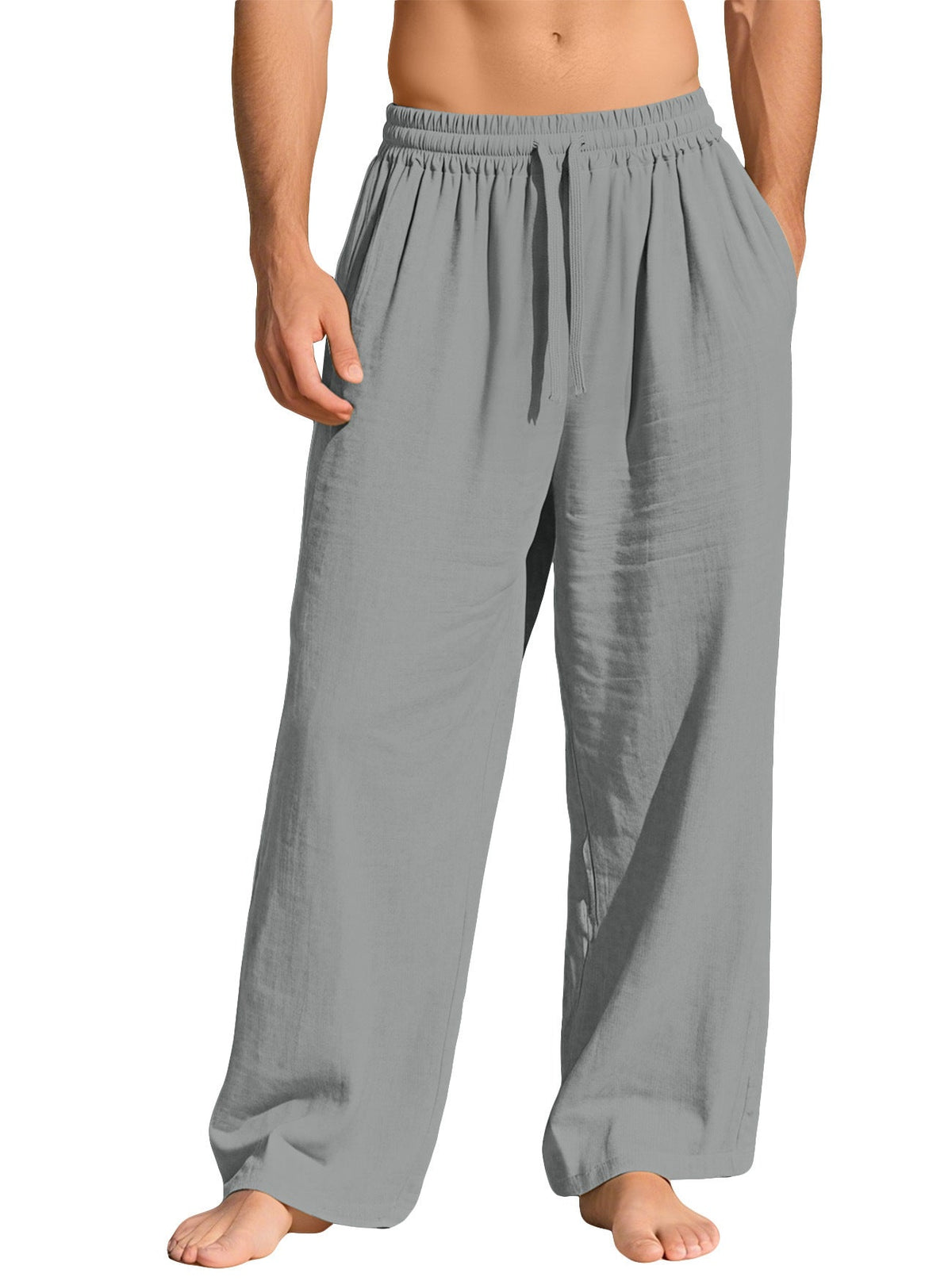 AZUKI Men's Linen-Blend Relaxed Drawstring Pants