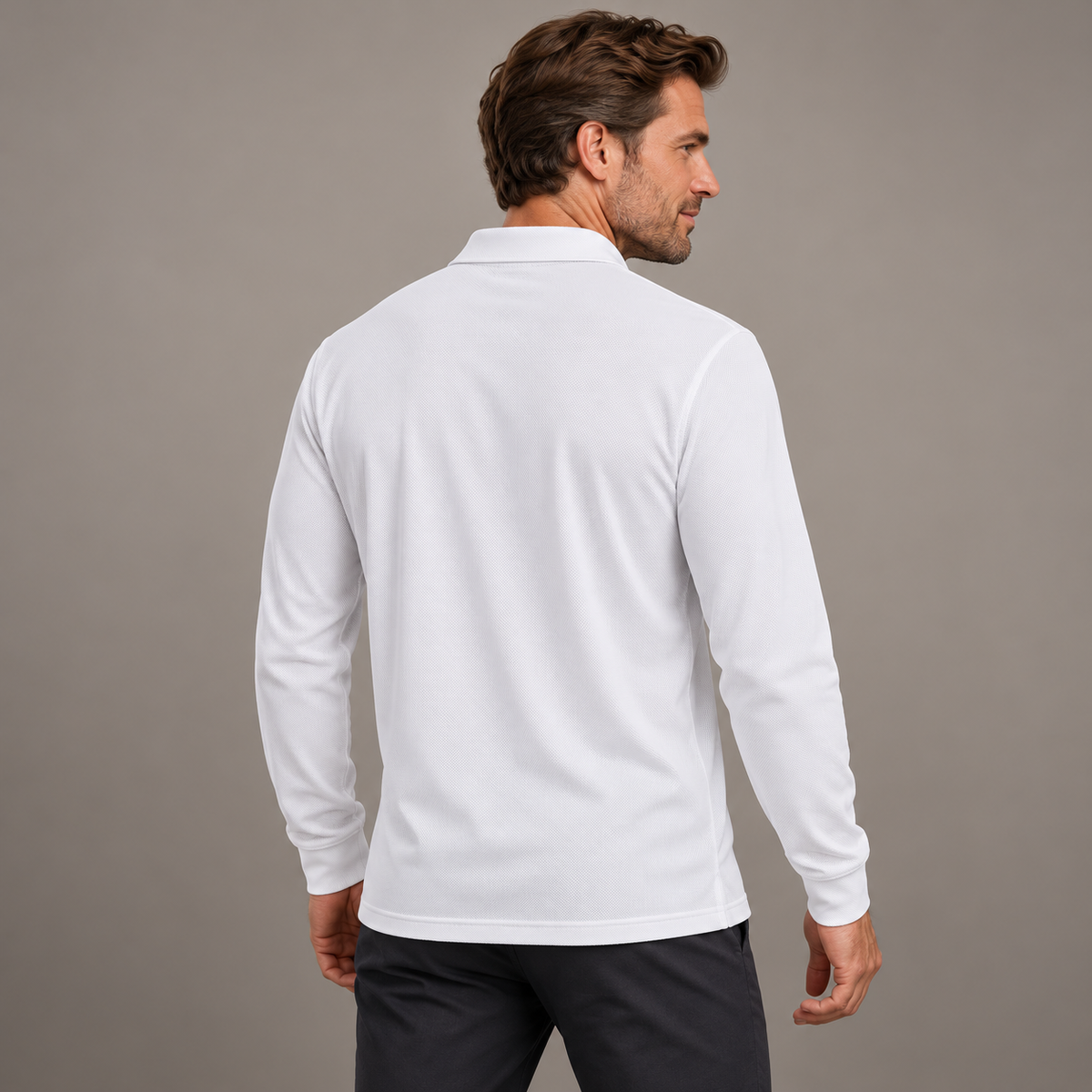 AZUKI Men's Long Sleeve Birdseye Pocket Polo