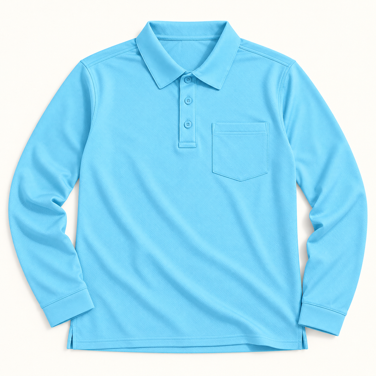 AZUKI Men's Long-Sleeve Birdseye Pocket Polo