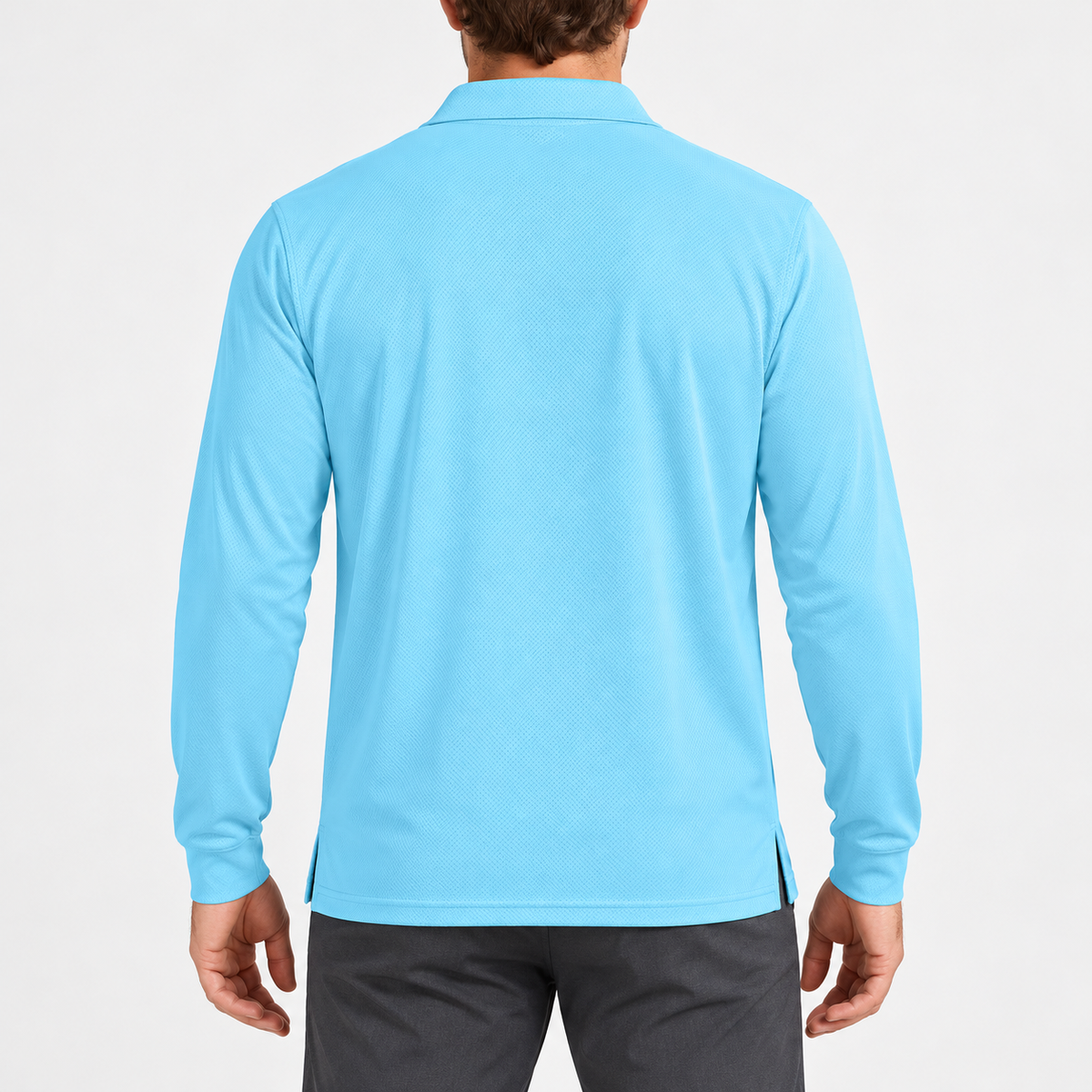 AZUKI Men's Long-Sleeve Birdseye Pocket Polo