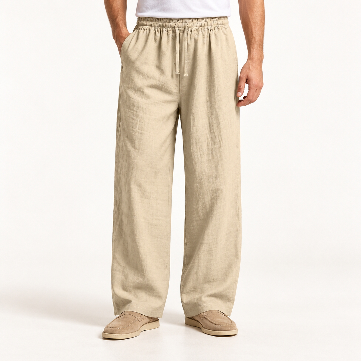 AZUKI Men's Linen-Blend Relaxed Drawstring Pants