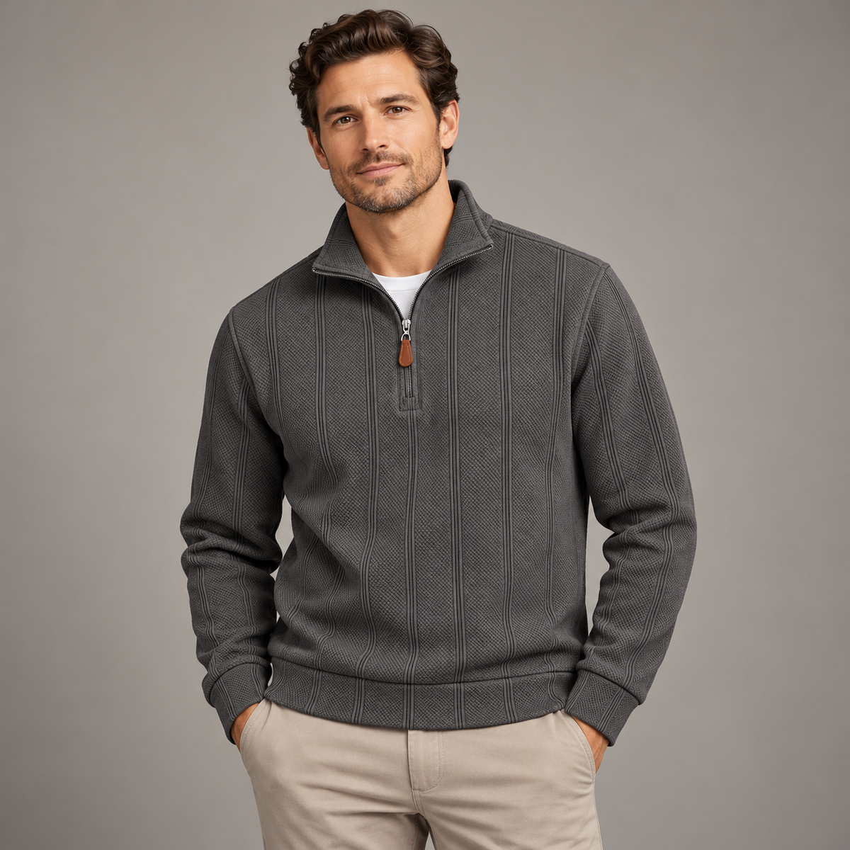 AZUKI Men's Textured Stripe Half-Zip Pullover