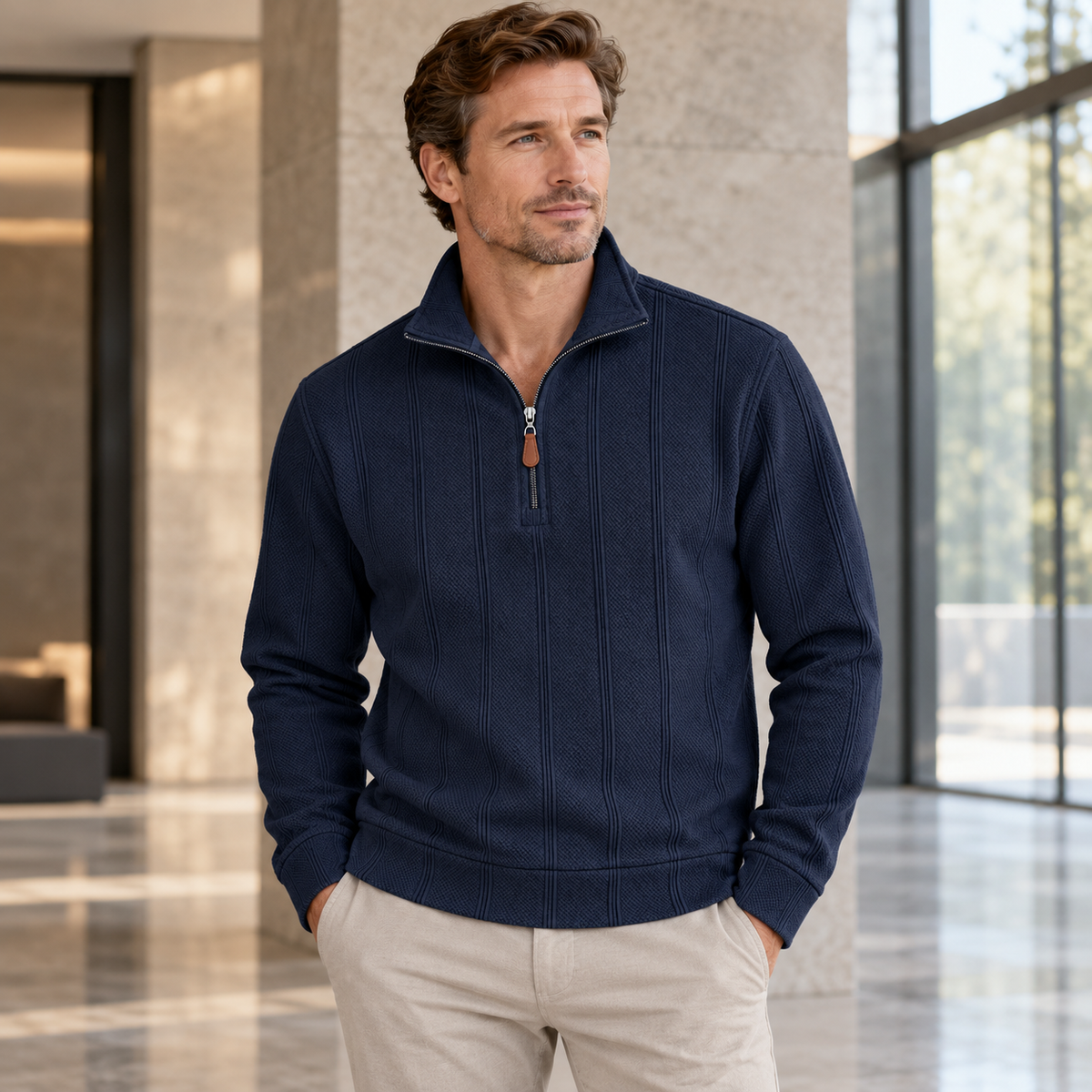 AZUKI Men's Textured Stripe Half-Zip Pullover