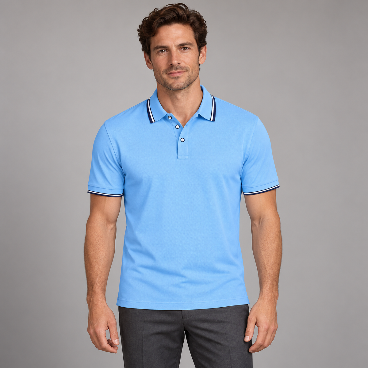 AZUKI Men's Contrast-Tip Piqué Polo