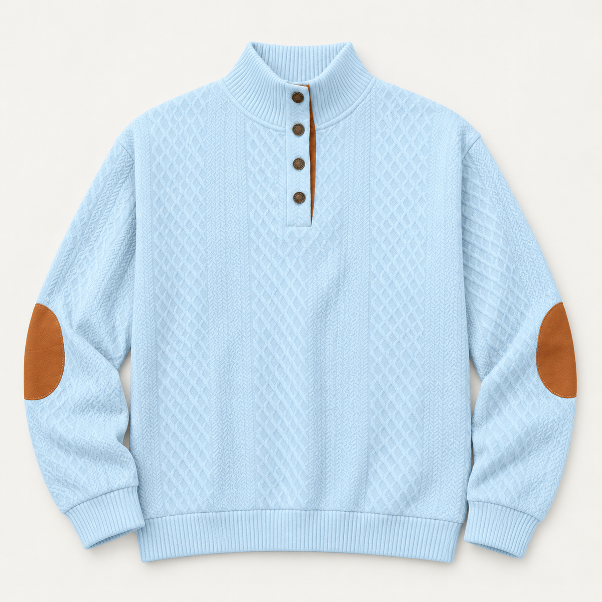 AZUKI Men's Four-Button Jacquard Pullover with Elbow Patches