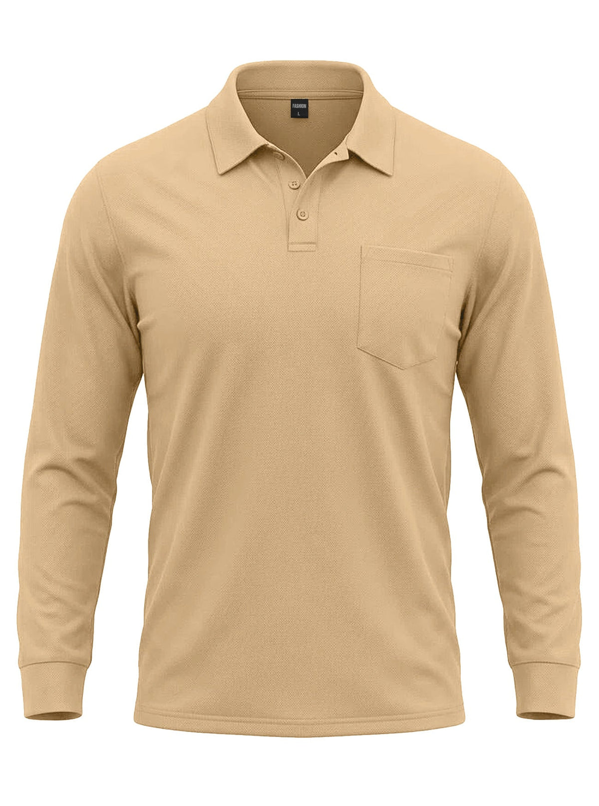 AZUKI Men's Long Sleeve Birdseye Pocket Polo