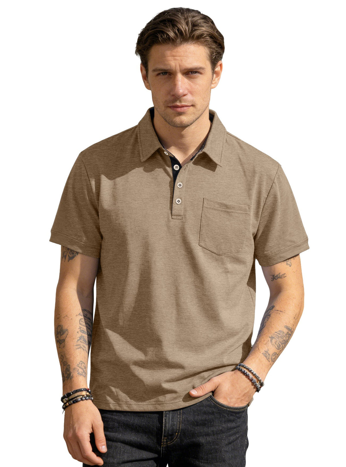 AZUKI Men's Cotton-Blend Four-Button Pocket Polo