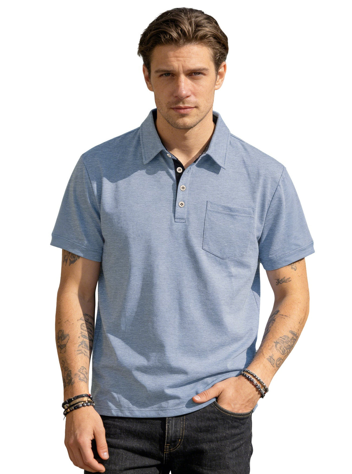 AZUKI Men's Cotton-Blend Four-Button Pocket Polo