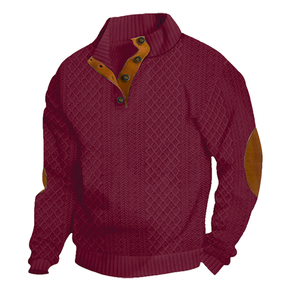 AZUKI Men's Four-Button Jacquard Pullover with Elbow Patches