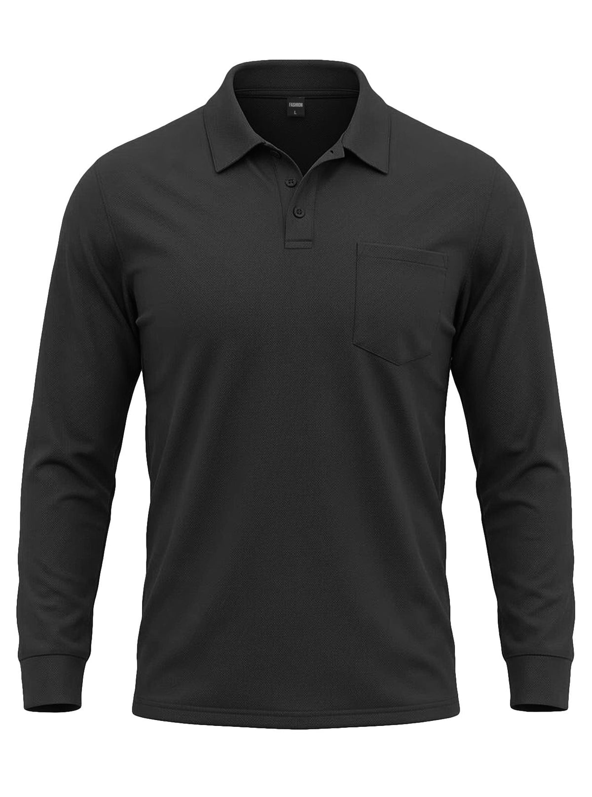 AZUKI Men's Long Sleeve Birdseye Pocket Polo