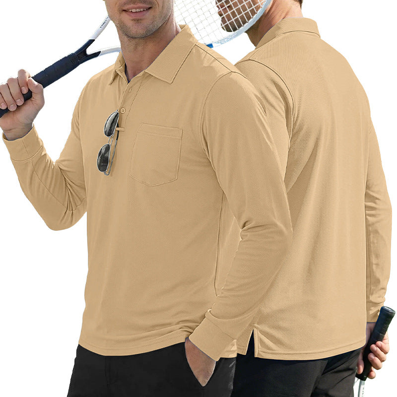 AZUKI Men's Long-Sleeve Birdseye Pocket Polo