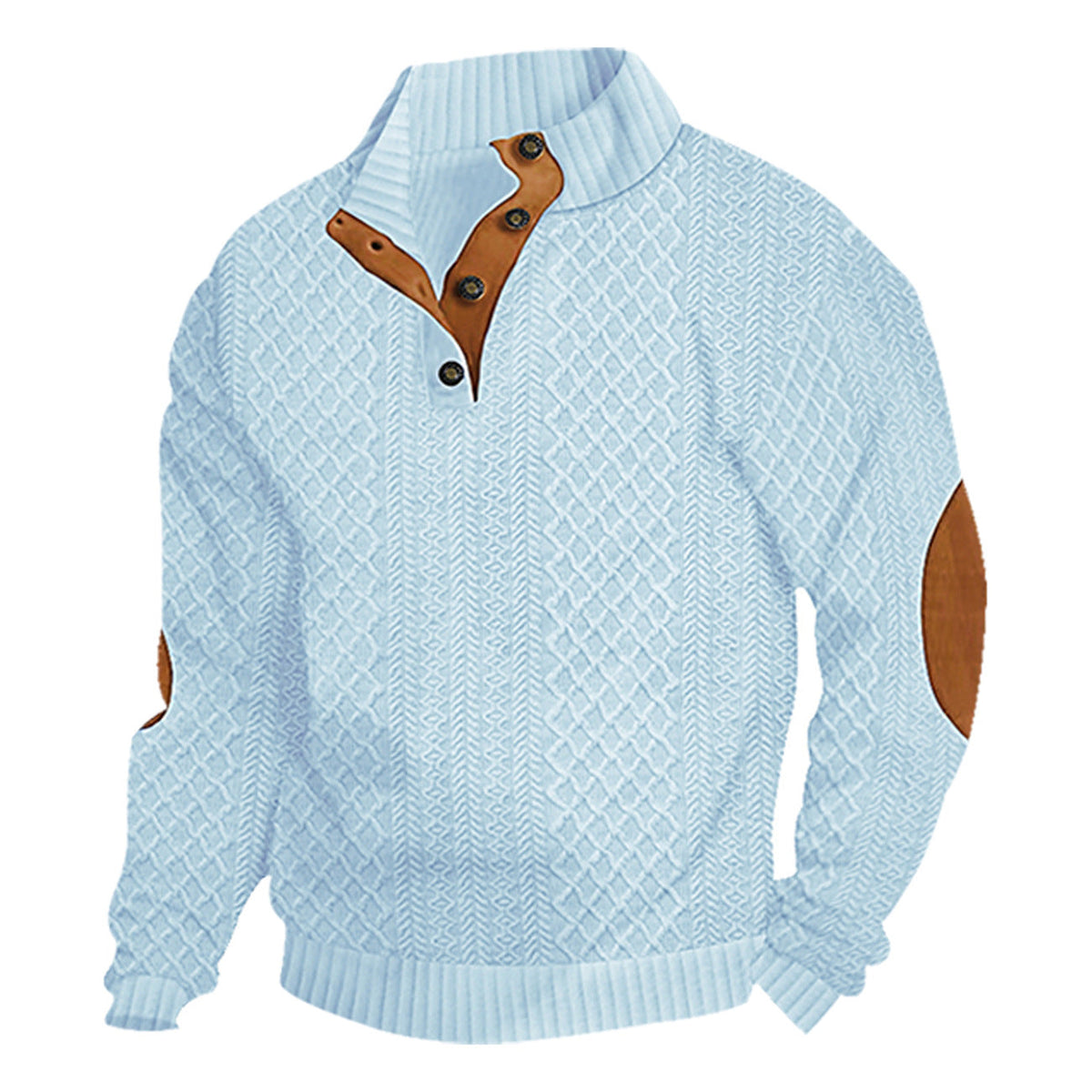 AZUKI Men's Four-Button Jacquard Pullover with Elbow Patches