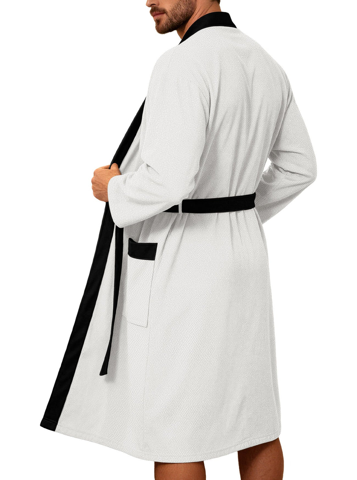 AZUKI Men's Textured Terry Bathrobe with Belt and Pockets