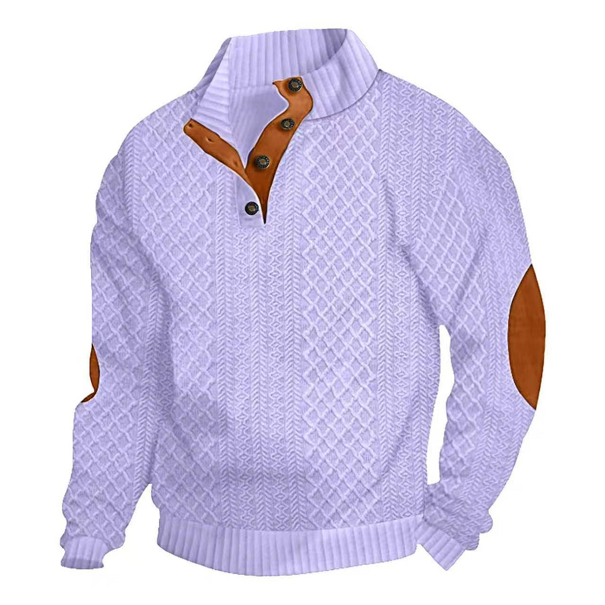 AZUKI Men's Four-Button Jacquard Pullover with Elbow Patches