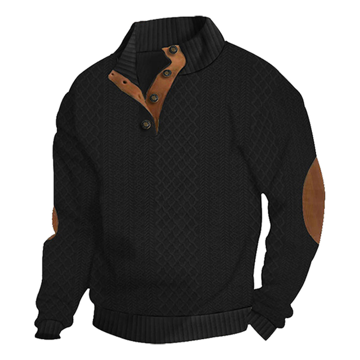 AZUKI Men's Four-Button Jacquard Pullover with Elbow Patches