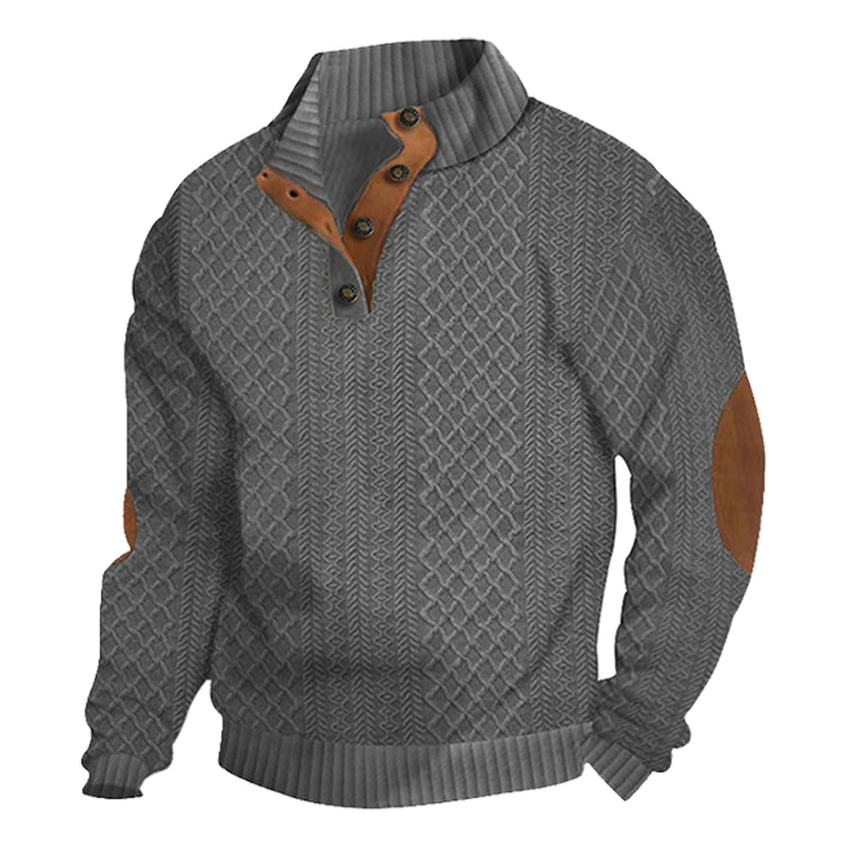 AZUKI Men's Four-Button Jacquard Pullover with Elbow Patches