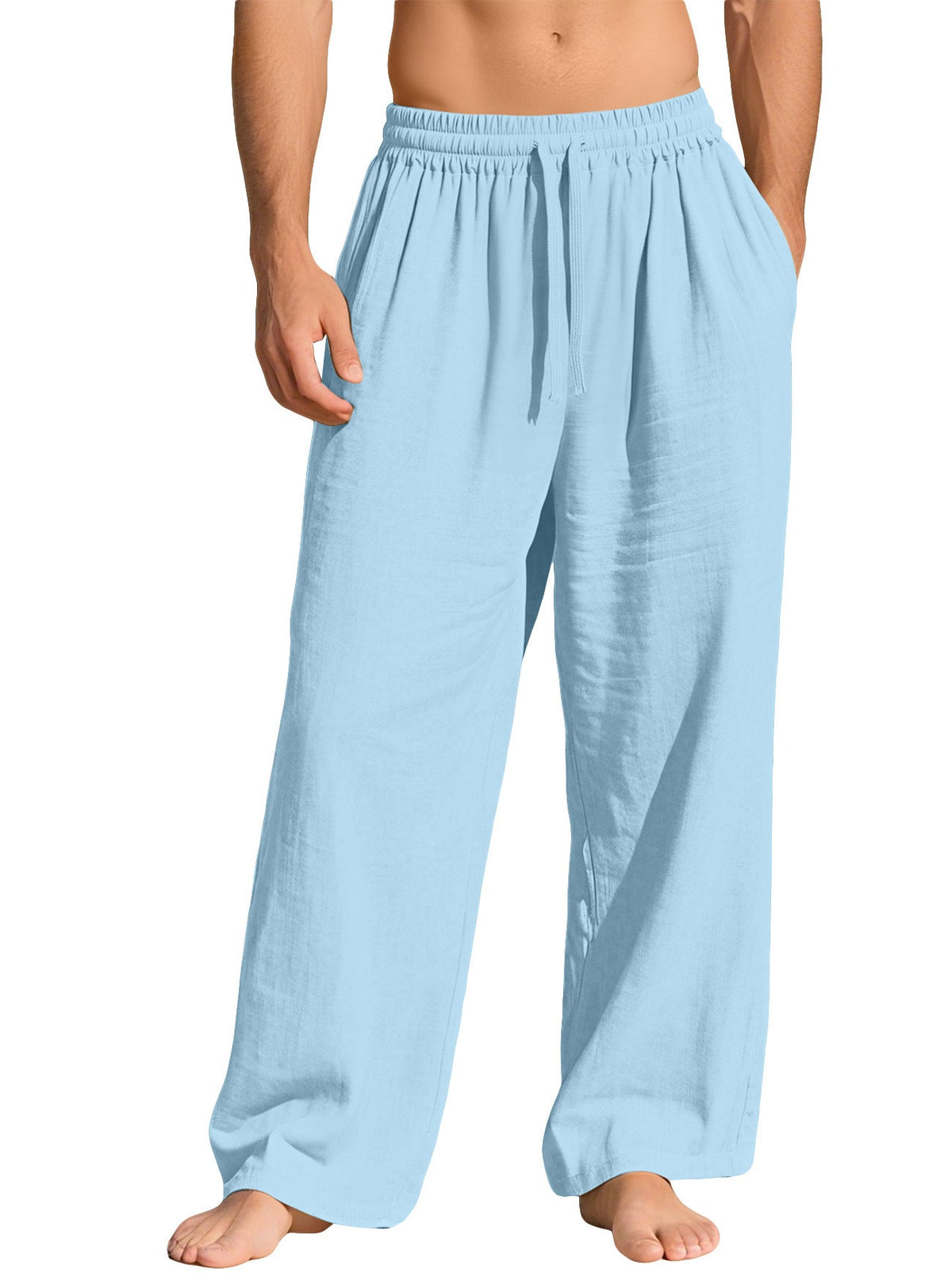AZUKI Men's Linen-Blend Relaxed Drawstring Pants