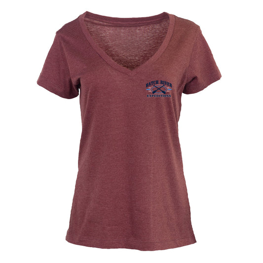 Women's Short Sleeve Essential Deep V Map Tee w/Colorado River map - Maroon Heather