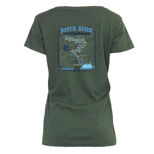 Women's Short Sleeve Essential Deep V Map Tee w/Colorado River map - Athletic Hunter Heather