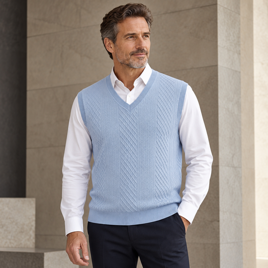 AZUKI Men's V-Neck Jacquard Sweater Vest