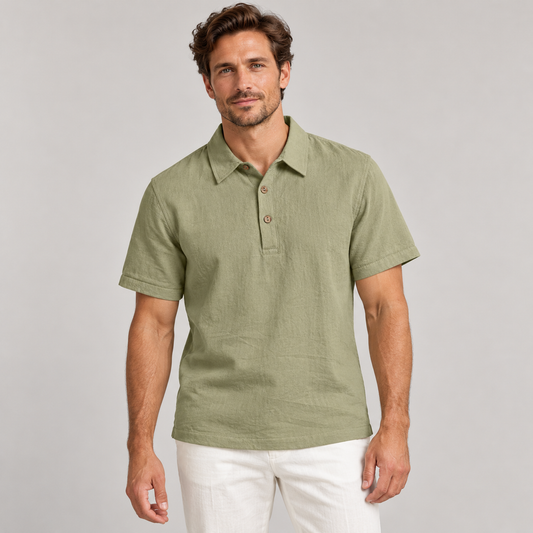 AZUKI Men's Linen-Blend Short Sleeve Polo