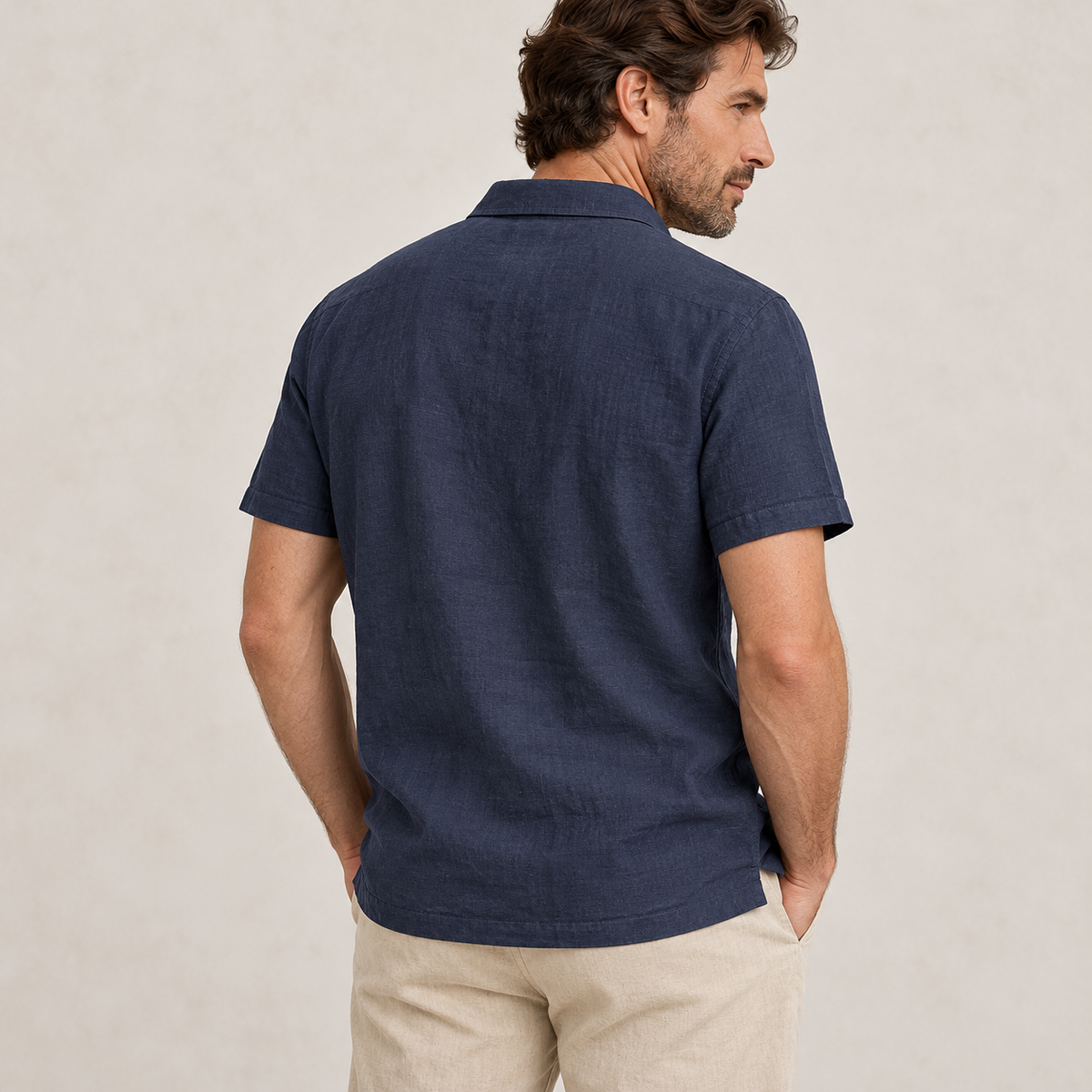 AZUKI Men's Linen-Blend Short Sleeve Polo