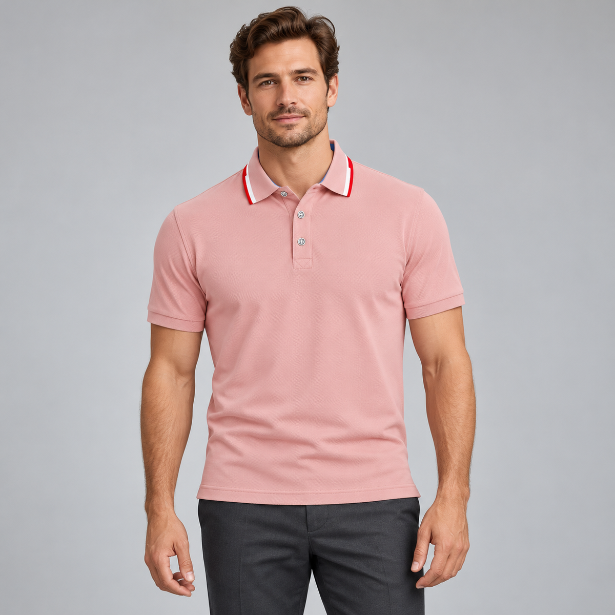 AZUKI Men's Contrast-Tipped Short Sleeve Polo