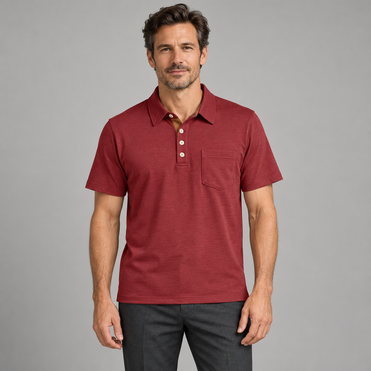 AZUKI Men's Cotton-Blend Four-Button Pocket Polo