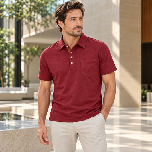 AZUKI Men's Cotton-Blend Four-Button Pocket Polo