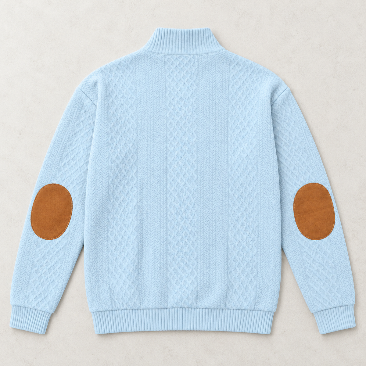 AZUKI Men's Four-Button Jacquard Pullover with Elbow Patches