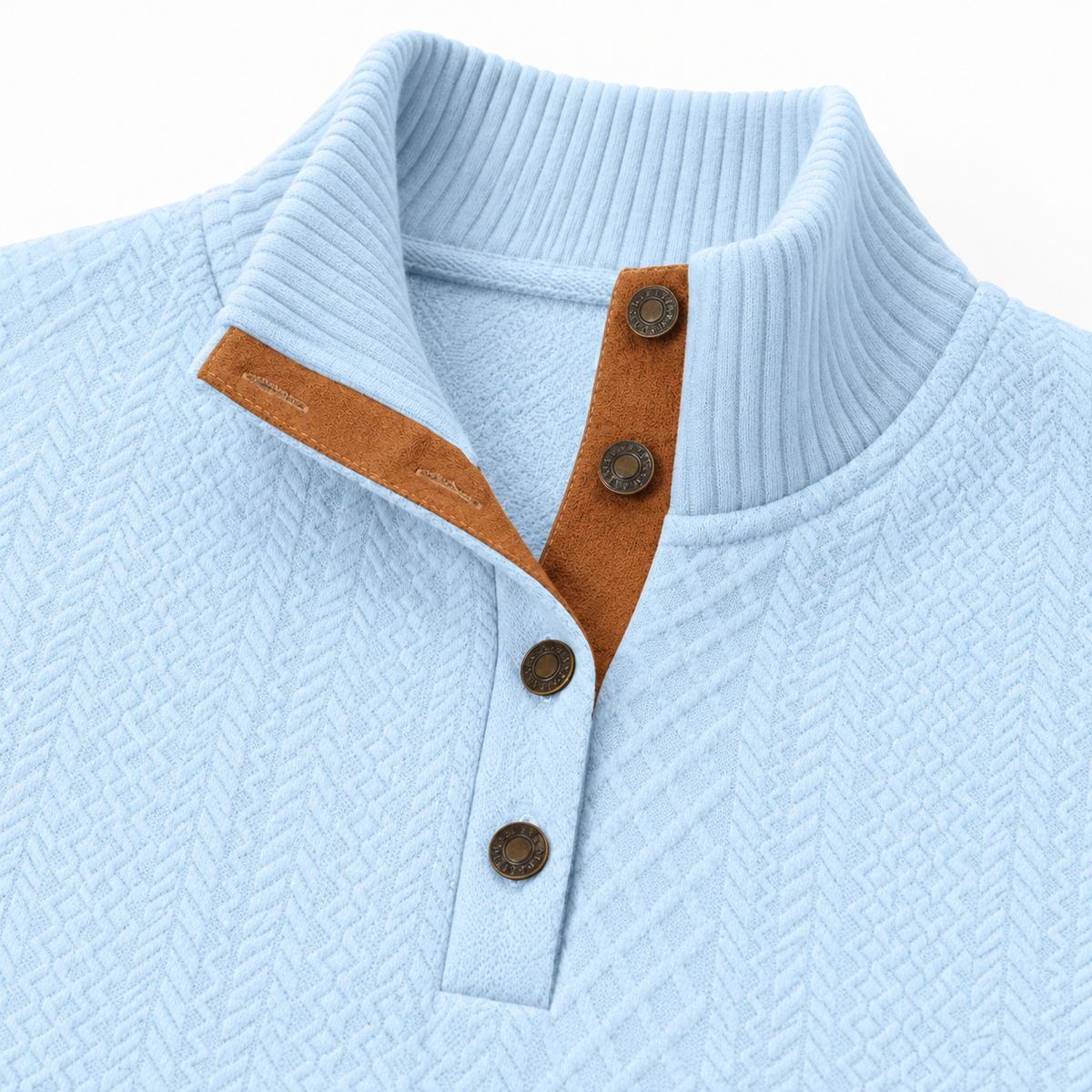 AZUKI Men's Four-Button Jacquard Pullover with Elbow Patches