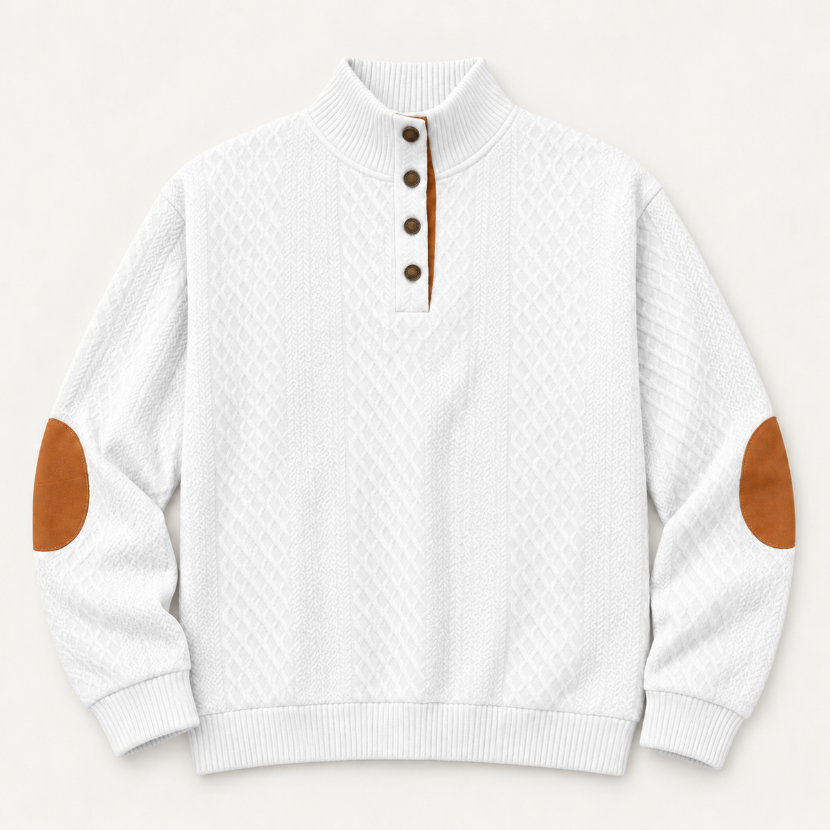 AZUKI Men's Four-Button Jacquard Pullover with Elbow Patches