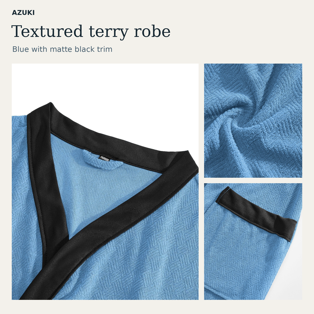 AZUKI Men's Textured Terry Bathrobe with Belt and Pockets