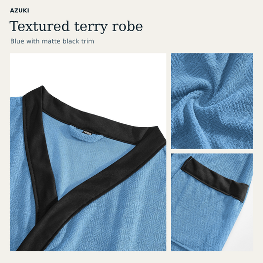 AZUKI Men's Textured Terry Bathrobe with Belt and Pockets